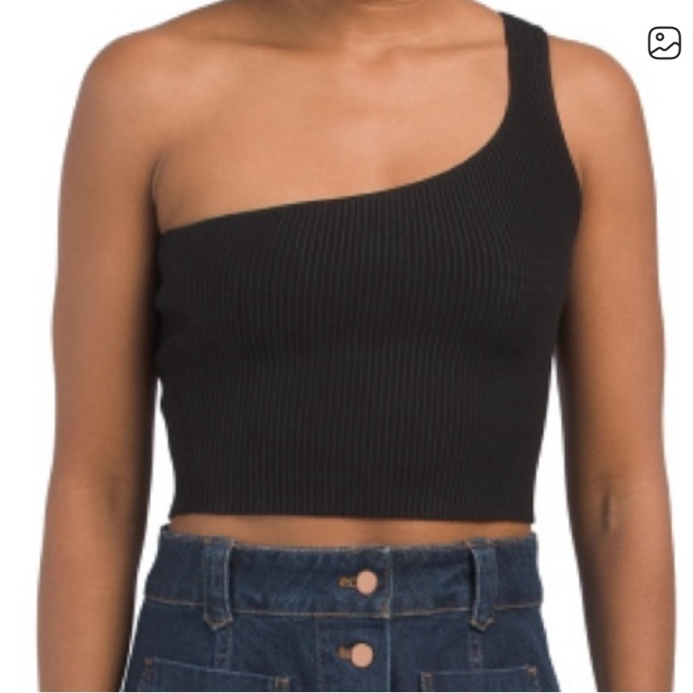 House Of Harlow Ribbed Stretch Knit One Shoulder Tank Black Sz L